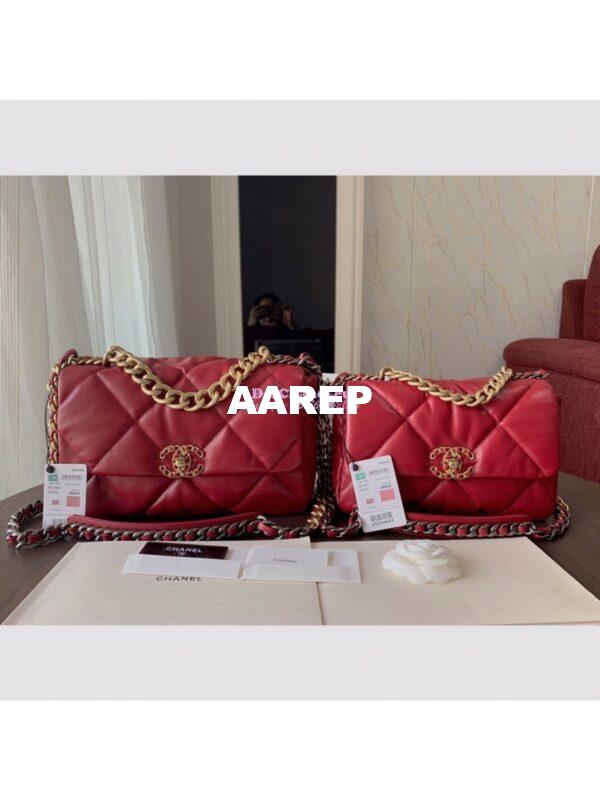 Replica Chanel 19 Small Flap Bag AS1160 Lambskin Red 9