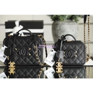 Replica Chanel CC Filigree Vanity Case Vanity Case A93343 Caviar Black
