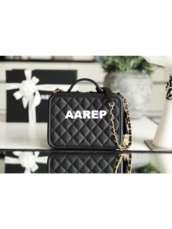 Replica Chanel CC Filigree Vanity Case Vanity Case A93343 Caviar Black 11