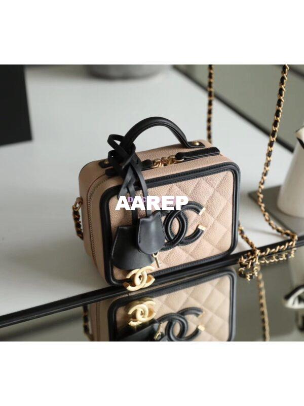Replica Chanel CC Filigree Vanity Case Vanity Case A93343 Beige 13