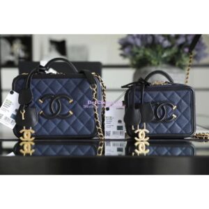 Replica Chanel CC Filigree Vanity Case Vanity Case A93343 Blue