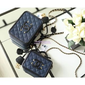 Replica Chanel CC Filigree Vanity Case Vanity Case A93343 Blue 2