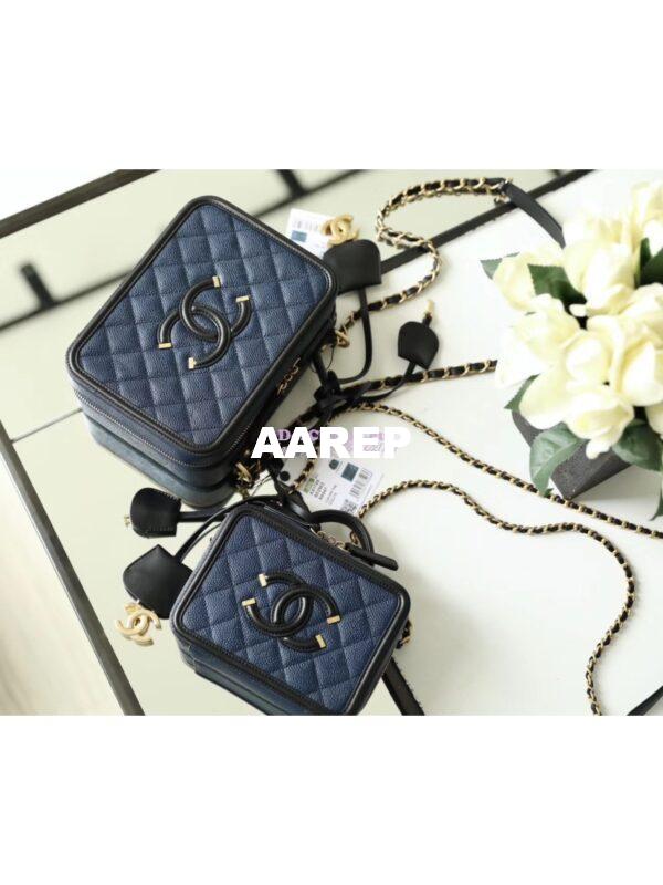 Replica Chanel CC Filigree Vanity Case Vanity Case A93343 Blue 2