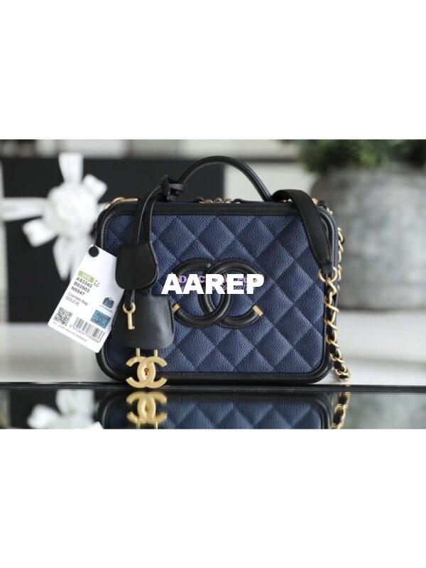Replica Chanel CC Filigree Vanity Case Vanity Case A93343 Blue 3