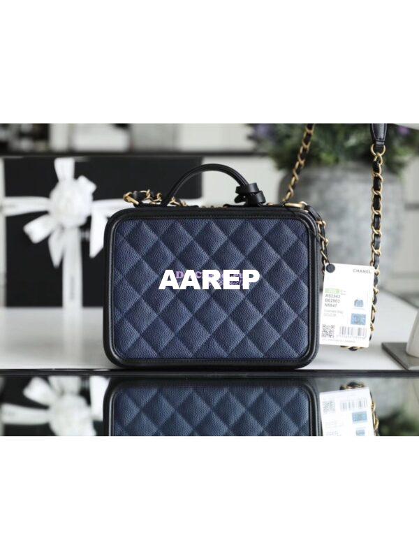 Replica Chanel CC Filigree Vanity Case Vanity Case A93343 Blue 9