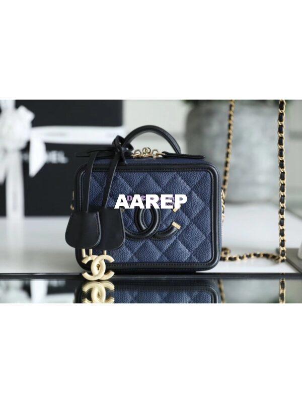 Replica Chanel CC Filigree Vanity Case Vanity Case A93343 Blue 11