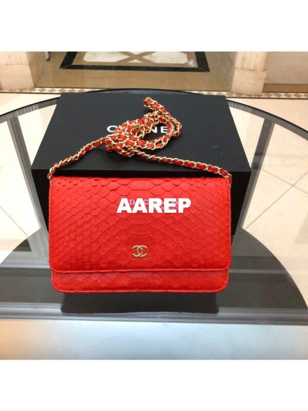 Replica Chanel Classic Wallet On Chain WOC in Python Leather 33814 Red 3