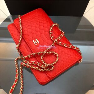 Replica Chanel Classic Wallet On Chain WOC in Python Leather 33814 Red 2