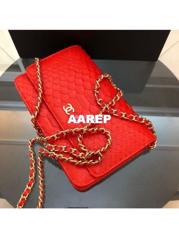 Replica Chanel Classic Wallet On Chain WOC in Python Leather 33814 Red 4