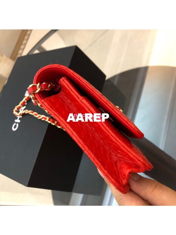 Replica Chanel Classic Wallet On Chain WOC in Python Leather 33814 Red 5