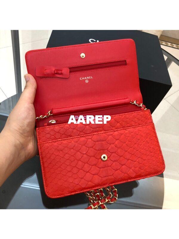 Replica Chanel Classic Wallet On Chain WOC in Python Leather 33814 Red 7
