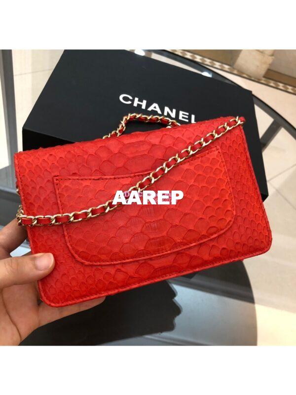 Replica Chanel Classic Wallet On Chain WOC in Python Leather 33814 Red 10