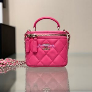 Replica Chanel New 24A SLG Lambskin Small Vanity With Chain and Top Handle Bag AP2198 Rosy