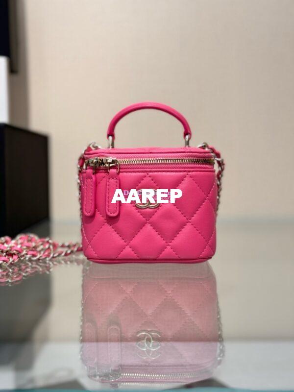 Replica Chanel New 24A SLG Lambskin Small Vanity With Chain and Top Handle Bag AP2198 Rosy