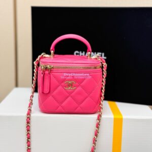 Replica Chanel New 24A SLG Lambskin Small Vanity With Chain and Top Handle Bag AP2198 Rosy 2