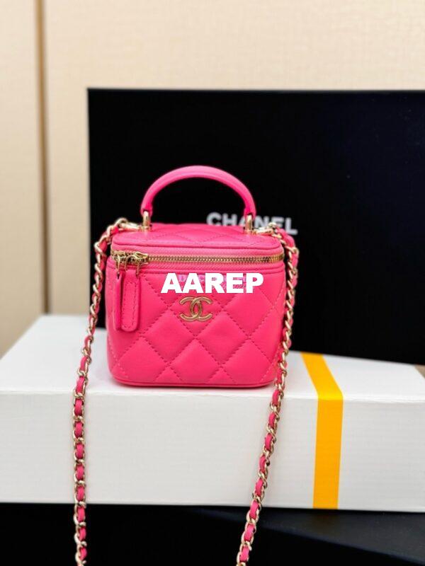 Replica Chanel New 24A SLG Lambskin Small Vanity With Chain and Top Handle Bag AP2198 Rosy 2
