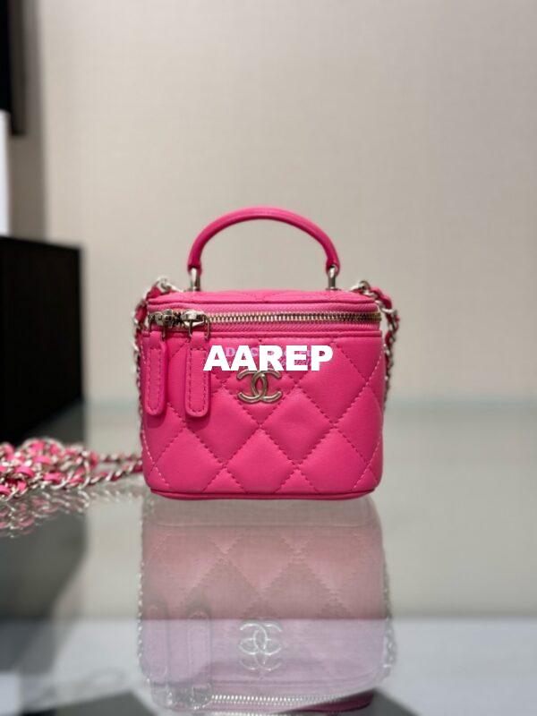 Replica Chanel New 24A SLG Lambskin Small Vanity With Chain and Top Handle Bag AP2198 Rosy 3