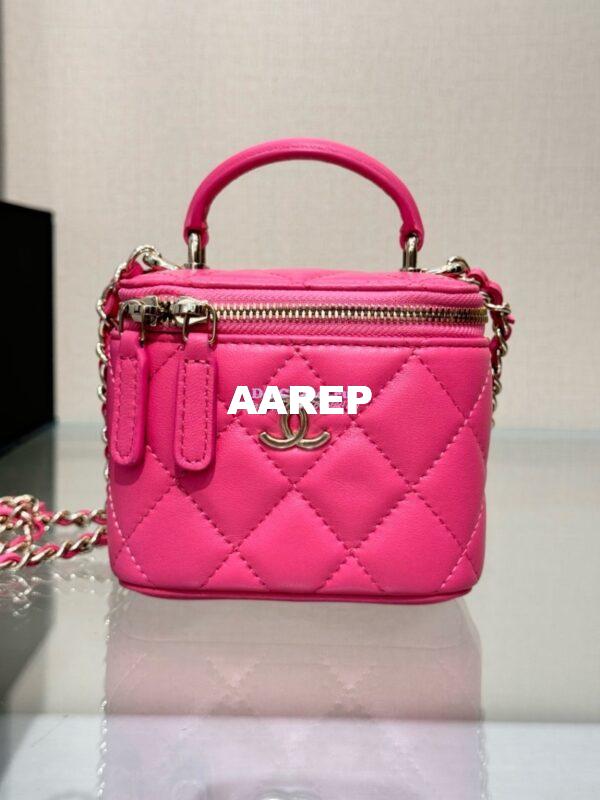 Replica Chanel New 24A SLG Lambskin Small Vanity With Chain and Top Handle Bag AP2198 Rosy 4