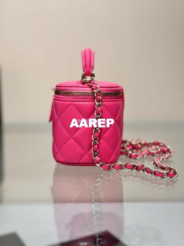 Replica Chanel New 24A SLG Lambskin Small Vanity With Chain and Top Handle Bag AP2198 Rosy 6