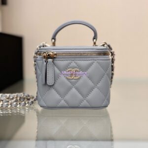 Replica Chanel New 24A SLG Lambskin Small Vanity With Chain and Top Handle Bag AP2198 Light Grey