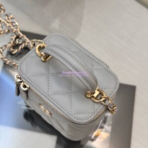 Replica Chanel New 24A SLG Lambskin Small Vanity With Chain and Top Handle Bag AP2198 Light Grey 2