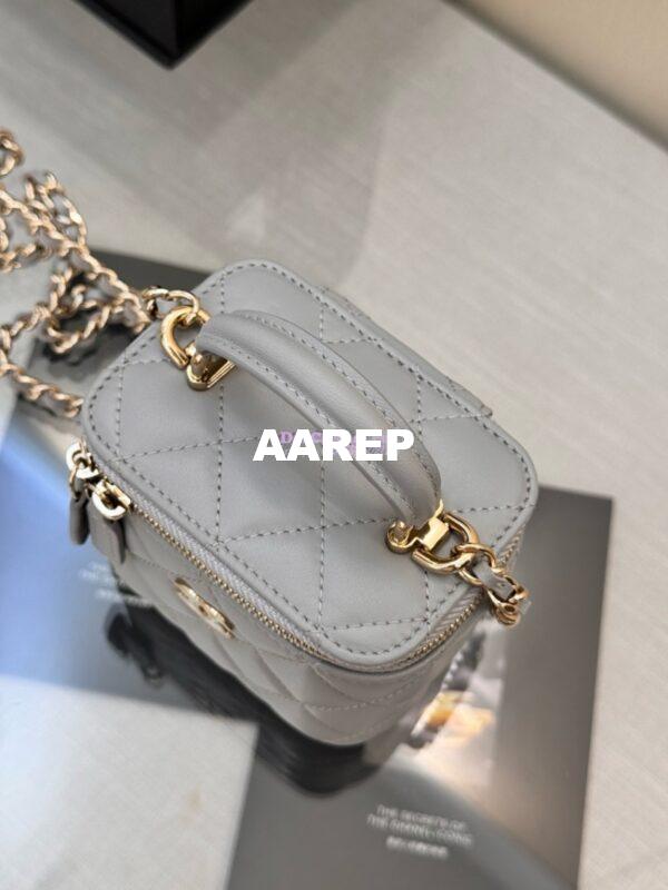 Replica Chanel New 24A SLG Lambskin Small Vanity With Chain and Top Handle Bag AP2198 Light Grey 2