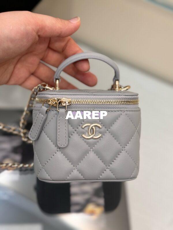 Replica Chanel New 24A SLG Lambskin Small Vanity With Chain and Top Handle Bag AP2198 Light Grey 3