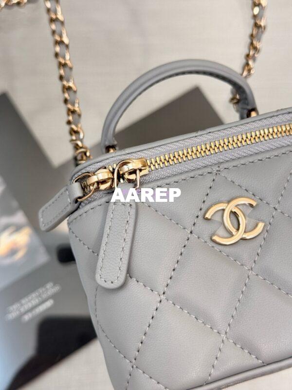 Replica Chanel New 24A SLG Lambskin Small Vanity With Chain and Top Handle Bag AP2198 Light Grey 7