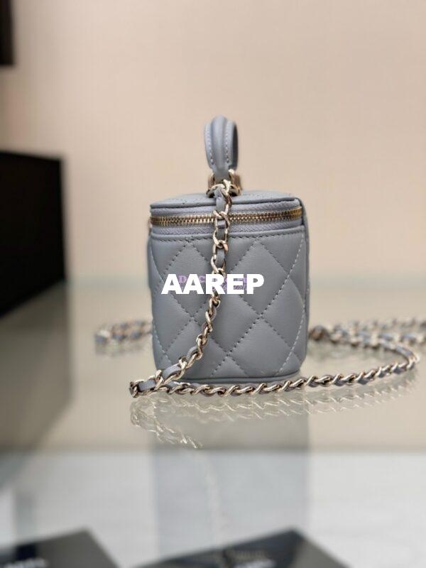 Replica Chanel New 24A SLG Lambskin Small Vanity With Chain and Top Handle Bag AP2198 Light Grey 9