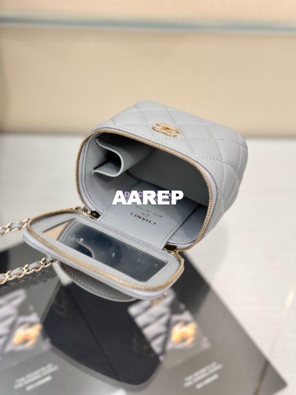 Replica Chanel New 24A SLG Lambskin Small Vanity With Chain and Top Handle Bag AP2198 Light Grey 10