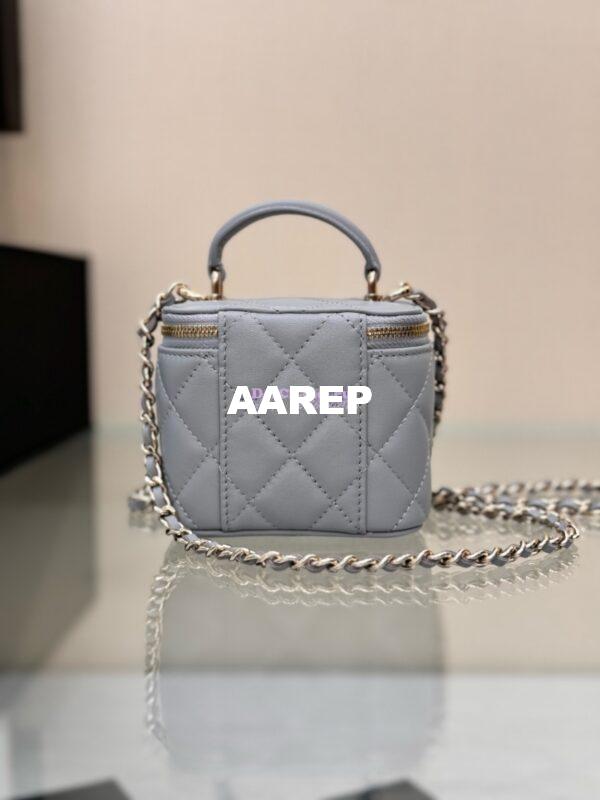 Replica Chanel New 24A SLG Lambskin Small Vanity With Chain and Top Handle Bag AP2198 Light Grey 12