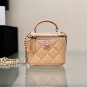 Replica Chanel New 24A SLG Lambskin Small Vanity With Chain and Top Handle Bag AP2198 Beige