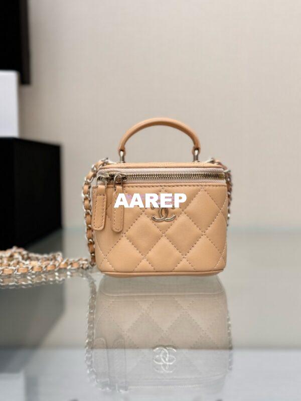 Replica Chanel New 24A SLG Lambskin Small Vanity With Chain and Top Handle Bag AP2198 Beige