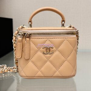 Replica Chanel New 24A SLG Lambskin Small Vanity With Chain and Top Handle Bag AP2198 Beige 2