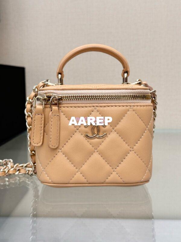 Replica Chanel New 24A SLG Lambskin Small Vanity With Chain and Top Handle Bag AP2198 Beige 2
