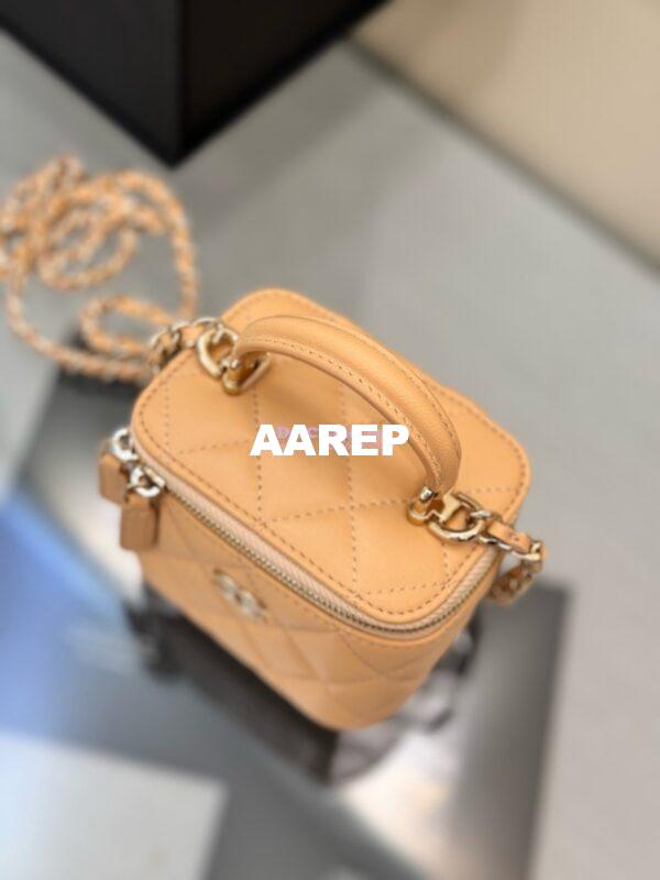 Replica Chanel New 24A SLG Lambskin Small Vanity With Chain and Top Handle Bag AP2198 Beige 3