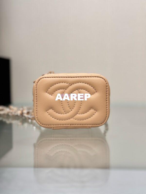 Replica Chanel New 24A SLG Lambskin Small Vanity With Chain and Top Handle Bag AP2198 Beige 6