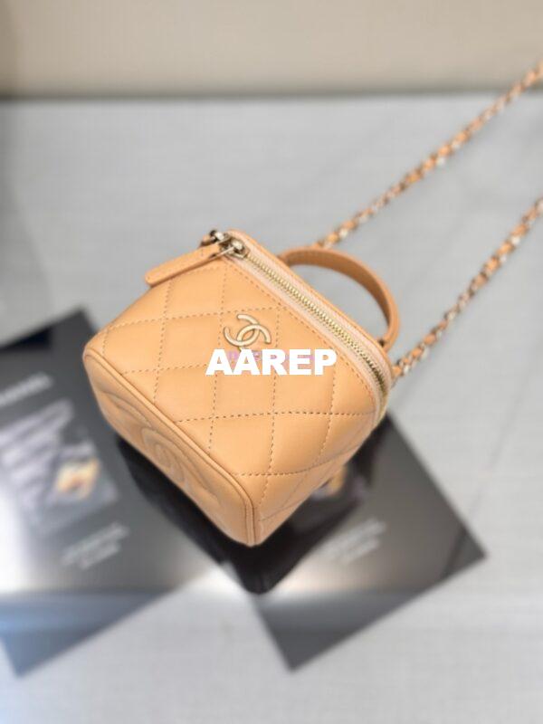 Replica Chanel New 24A SLG Lambskin Small Vanity With Chain and Top Handle Bag AP2198 Beige 7