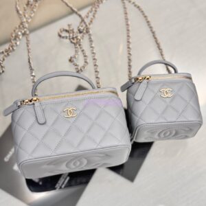 Replica Chanel New 24A Lambskin Vanity With Chain and Top Handle AP2199 Light Grey