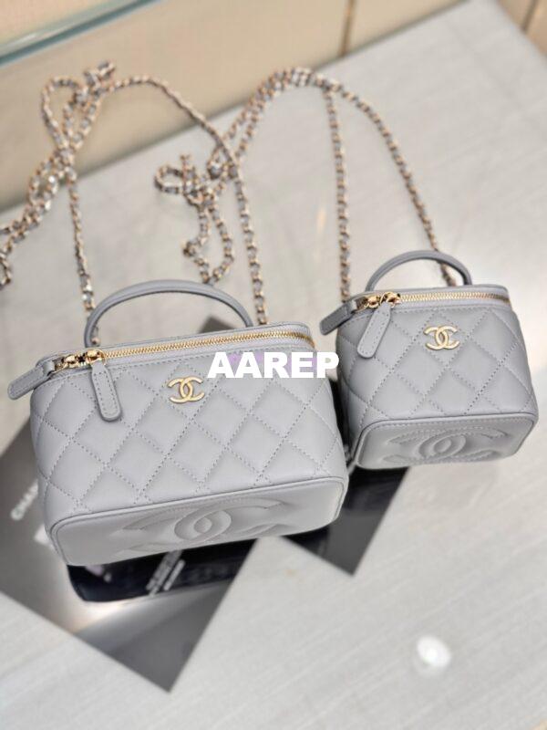 Replica Chanel New 24A Lambskin Vanity With Chain and Top Handle AP2199 Light Grey