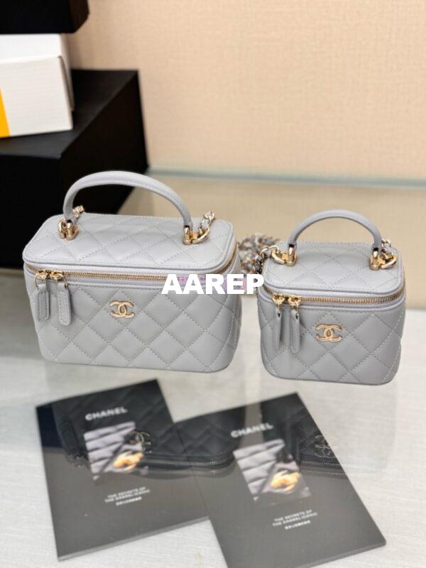 Replica Chanel New 24A Lambskin Vanity With Chain and Top Handle AP2199 Light Grey 2