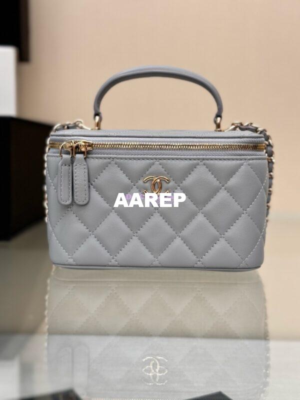 Replica Chanel New 24A Lambskin Vanity With Chain and Top Handle AP2199 Light Grey 3