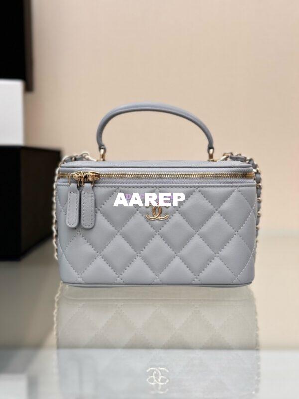 Replica Chanel New 24A Lambskin Vanity With Chain and Top Handle AP2199 Light Grey 4