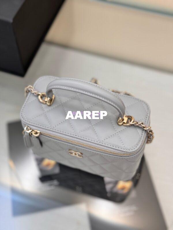 Replica Chanel New 24A Lambskin Vanity With Chain and Top Handle AP2199 Light Grey 5