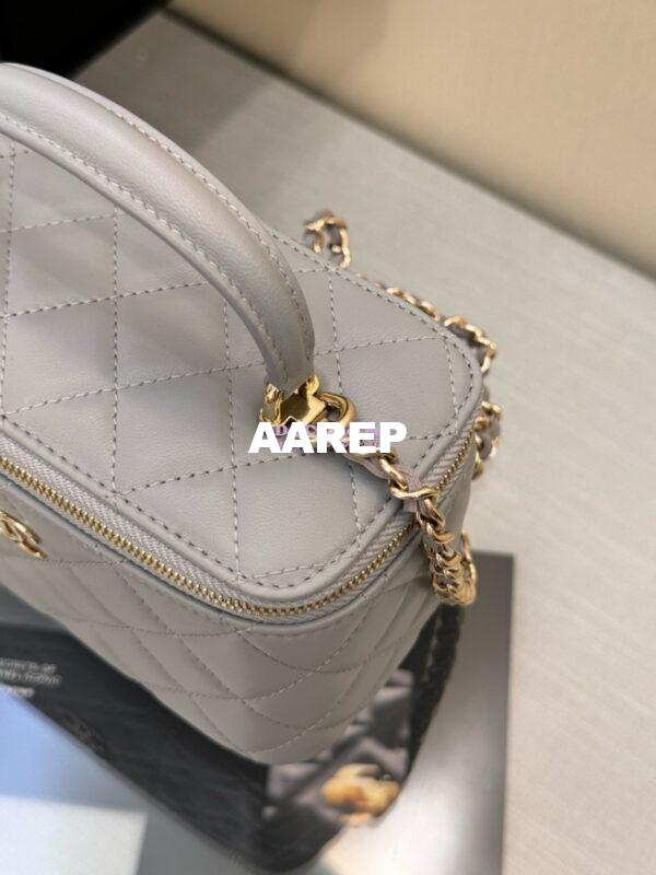 Replica Chanel New 24A Lambskin Vanity With Chain and Top Handle AP2199 Light Grey 6