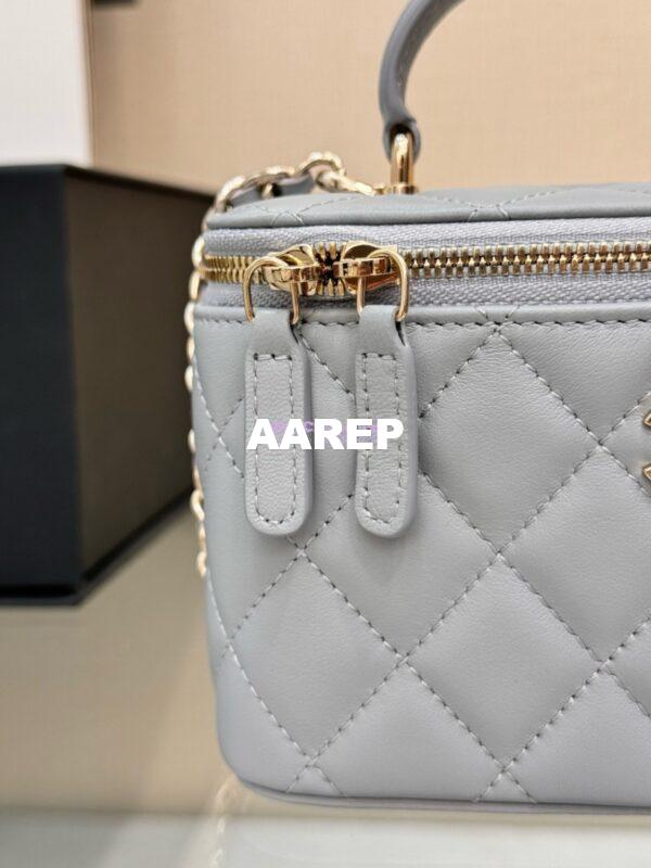 Replica Chanel New 24A Lambskin Vanity With Chain and Top Handle AP2199 Light Grey 9