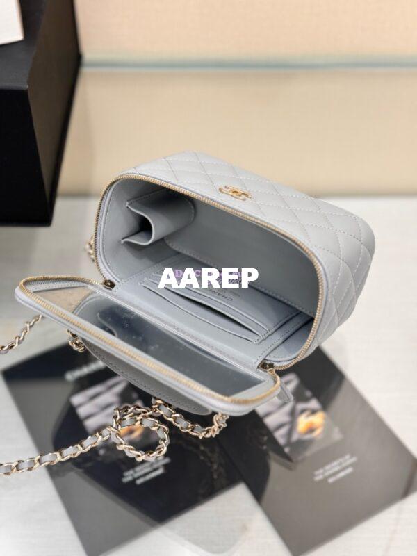 Replica Chanel New 24A Lambskin Vanity With Chain and Top Handle AP2199 Light Grey 10