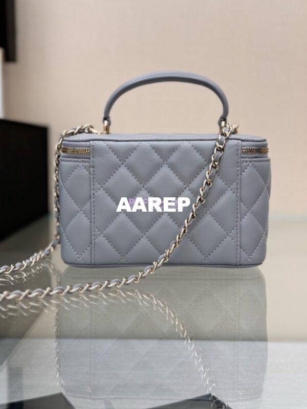 Replica Chanel New 24A Lambskin Vanity With Chain and Top Handle AP2199 Light Grey 12
