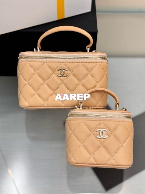 Replica Chanel New 24A Lambskin Vanity With Chain and Top Handle AP2199 Beige