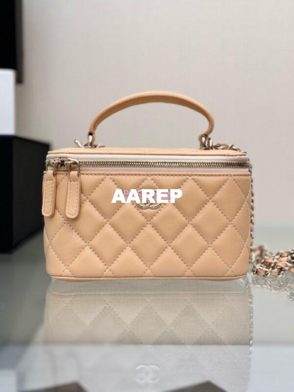 Replica Chanel New 24A Lambskin Vanity With Chain and Top Handle AP2199 Beige 2